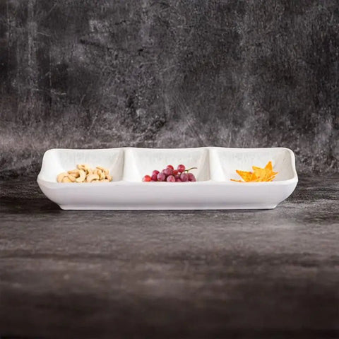 Adrier Bruma White Rectangular bowl w/3 compr 19 x 8 cm x 2.5 cm height (SRCTB19482 - BRU) - iFoodservice Online