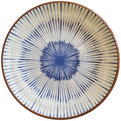 Adrier Cream and Blue With Brown Edge Large Round Plate - 25 Cm Ø X 3 Cm High (CHRP25 - CB) - iFoodservice Online