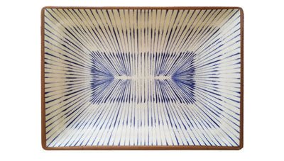 Adrier Cream and Blue With Brown Edge Small Rectangular Dish - 17.5 X 12.5 X 2 Cm (CHRCP1712 - CB) - iFoodservice Online