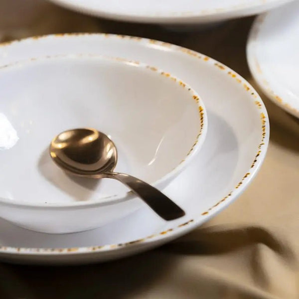 Adrier Dune White with brown border - Bowl 250 ml - 17.8 cm Ø x 5 cm height (MOB18 - BEI) - iFoodservice Online