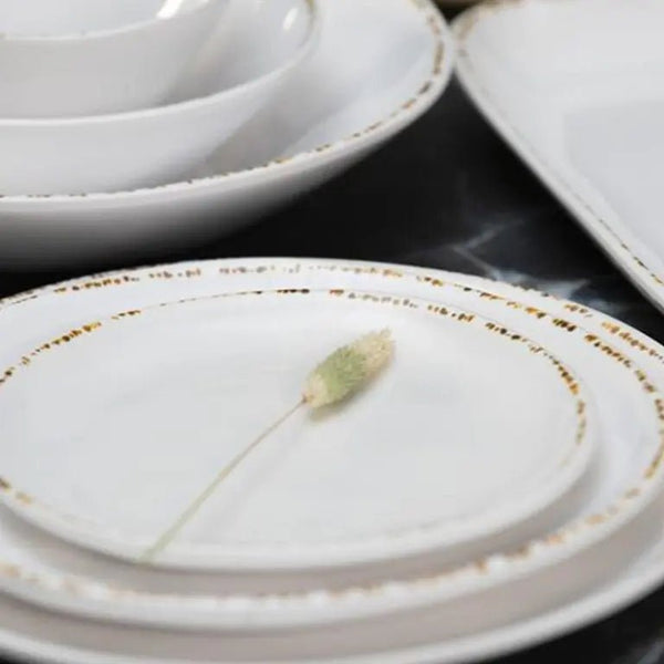 Adrier Dune White with brown border Round plate - 26.4 cm Ø x 2 cm height (MORP26 - BEI) - iFoodservice Online