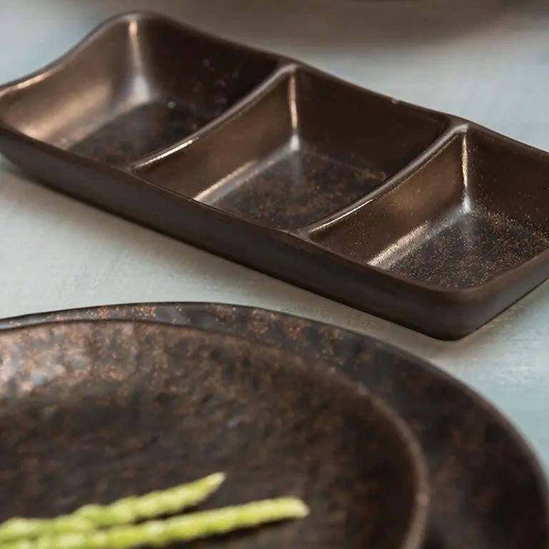 Adrier Orion Black Rectangular bowl w/3 compr - 19 x 8 cm x 2.5 cm height (SRCTB19482 - ORI) - iFoodservice Online