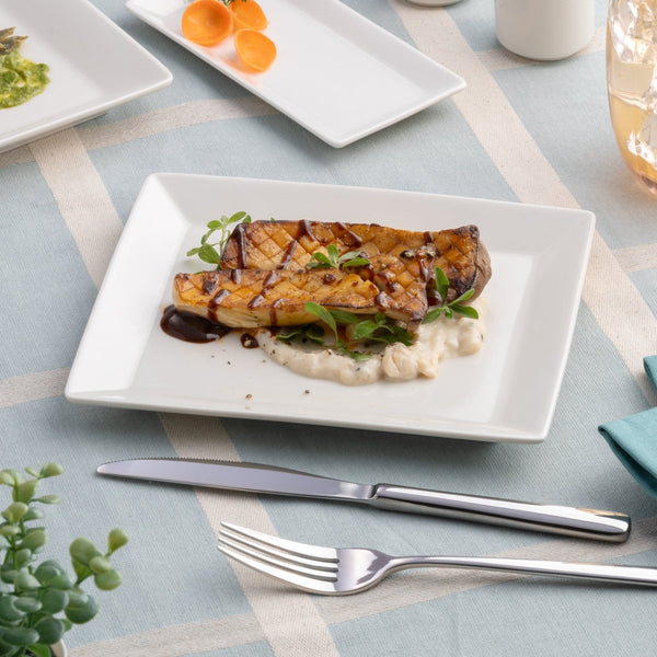 Ariane 10 3/7" x 8 1/2" White Panorama Porcelain Rectangle Plate - 6/Case (ARRARN000011027) - iFoodservice Online