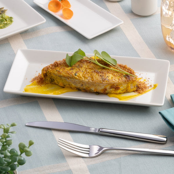 Ariane 13 1/5" x 6 1/2" White Panorama Porcelain Rectangle Plate - 6/Case (ARRARN000011034) - iFoodservice Online