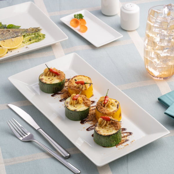 Ariane 15 1/6" x 7 1/2" White Panorama Porcelain Rectangle Plate - 6/Case (ARRARN000011038) - iFoodservice Online