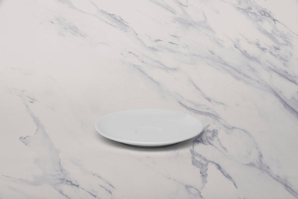 Ariane 5 1/8" Vital Coupe - Warm White Porcelain Coupe Round Rimless Espresso Saucer - 12/Case (AVCARN000014001) - iFoodservice Online