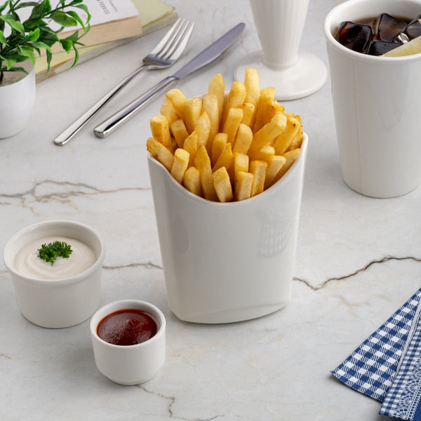 Ariane 6 2/7" Slow Fast - Warm White Porcelain French Fries Holder - 6/Case (AOTARN000080016) - iFoodservice Online