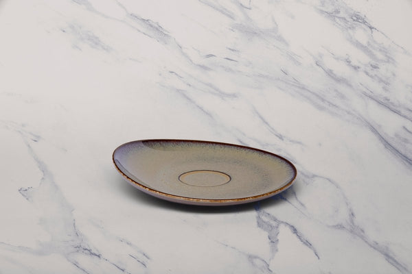 Ariane 6 2/7" Splash Beige Porcelain Coupe Elevated Tea/Coffee Saucer - 12/Case (AVCARN257014016) - iFoodservice Online