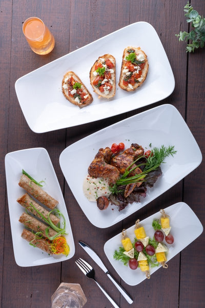 Ariane 7 2/3" x 4" Vital Rectangle - Warm White Porcelain Plate - 12/Case (AVRARN000011020) - iFoodservice Online