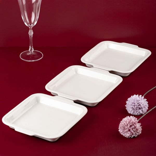 Ariane 8 2/3'' x 7 7/8'' Slow Fast - Warm White Porcelain Burger Plate - 3/Case (AOTARN000011022) - iFoodservice Online