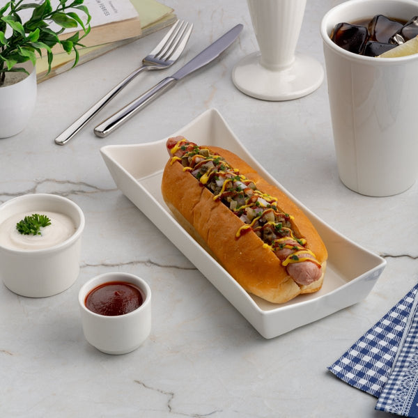 Ariane 9 2/7'' x 4 1/6'' Slow Fast - Warm White Porcelain Hot Dog Holder - 6/Case (AOTARN000012024) - iFoodservice Online