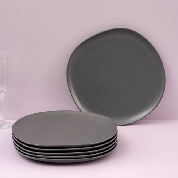 Ariane Earth 10 5/8" Earth - Charcoal Grey Dots Porcelain Flate Plate - 6/Case (AERARN510011027) - iFoodservice Online