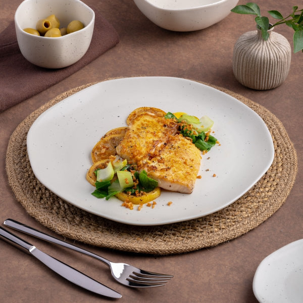 Ariane Earth 10 5/8" Earth - Linen Dotts Porcelain Flate Plate - 6/Case (AERARN508011027) - iFoodservice Online