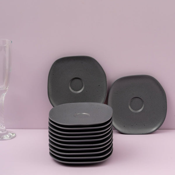 Ariane Earth 5 1/8" Earth - Charcoal Grey Dots Porcelain Saucer - 12/Case (AERARN510014013) - iFoodservice Online