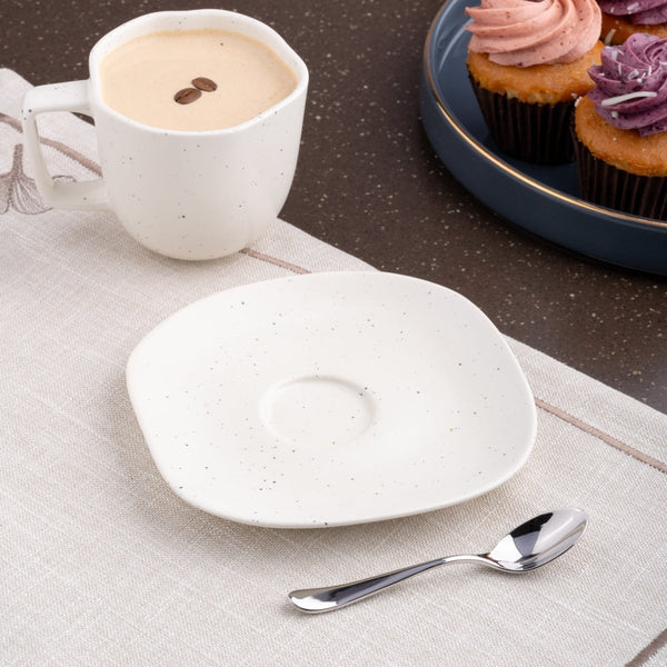 Ariane Earth 6" White Dotts Porcelain Saucer - 12/Case (AERARN508014015) - iFoodservice Online