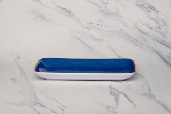 Ariane Gn 11'' x 5 1/2'' Twister Blue Porcelain Rectangle Plate - 6/Case (AGNARN264011028) - iFoodservice Online