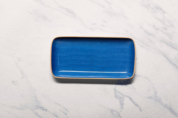 Ariane Gn 11'' x 5 1/2'' Twister Blue Porcelain Rectangle Plate - 6/Case (AGNARN264011028) - iFoodservice Online