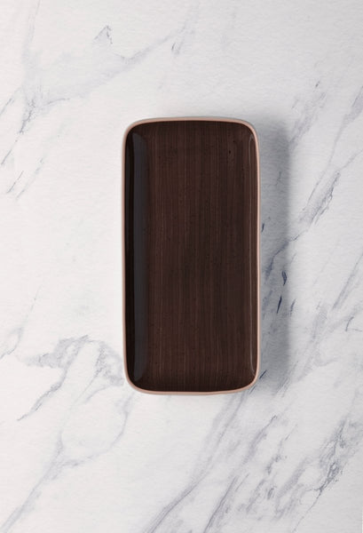 Ariane Gn 11'' x 5 1/2'' Twister Mokka Brown Porcelain Rectangle Plate - 6/Case (AGNARN263011028) - iFoodservice Online