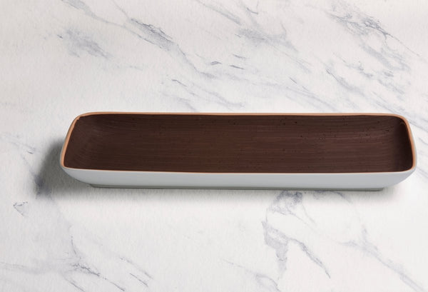 Ariane Gn 11'' x 5 1/2'' Twister Mokka Brown Porcelain Rectangle Plate - 6/Case (AGNARN263011028) - iFoodservice Online