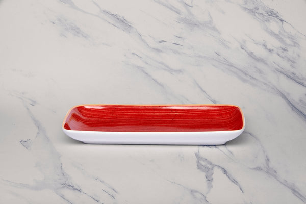 Ariane Gn 11'' x 5 1/2'' Twister Red Porcelain Rectangle Plate - 6/Case (AGNARN204011028) - iFoodservice Online