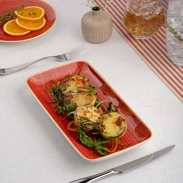 Ariane Gn 11'' x 5 1/2'' Twister Red Porcelain Rectangle Plate - 6/Case (AGNARN204011028) - iFoodservice Online