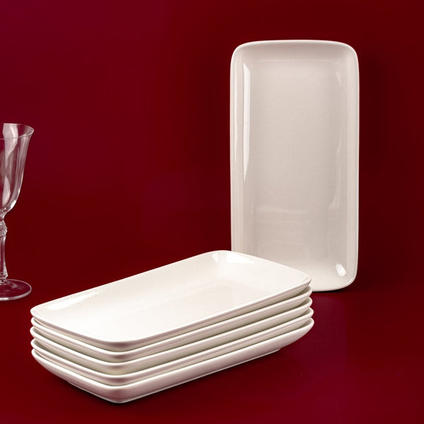 Ariane Gn 14 1/6'' x 6 1/2'' Buffet - Warm White Porcelain Rectangle Plate - 6/Case (AGNARN000011036) - iFoodservice Online