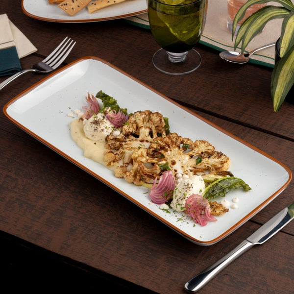 Ariane Gn 14 1/6'' x 6 1/2'' Terra Arena White Porcelain Rectangle Plate - 6/Case (AGNARN205011036) - iFoodservice Online