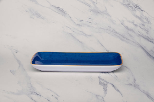 Ariane Gn 14 1/6'' x 6 1/2'' Twister Blue Porcelain Rectangle Plate - 6/Case (AGNARN264011036) - iFoodservice Online