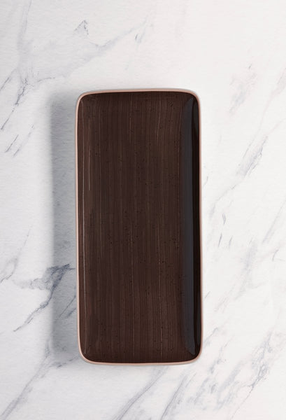 Ariane Gn 14 1/6'' x 6 1/2'' Twister Dark Brown Mokka Porcelain Rectangle Plate - 6/Case (AGNARN263011036) - iFoodservice Online