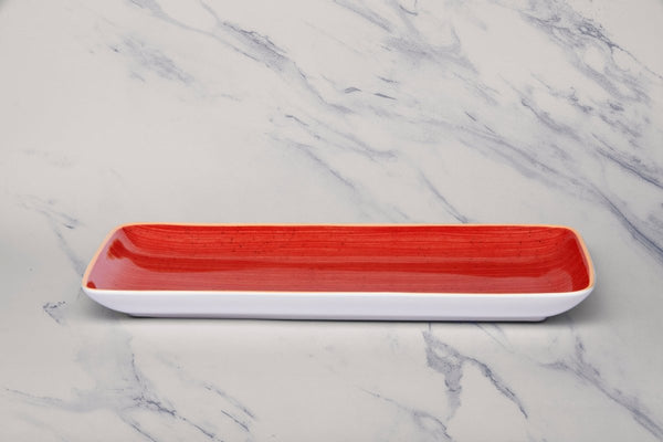 Ariane Gn 14 1/6'' x 6 1/2'' Twister Red Porcelain Rectangle Plate - 6/Case (AGNARN204011036) - iFoodservice Online