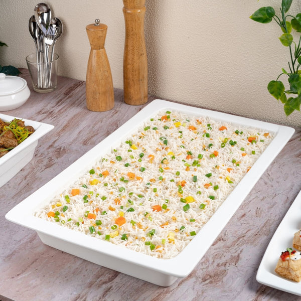 Ariane Gn 20 6/7'' x 13 1/5'' Buffet - Warm White Porcelain Pan 1/1 - 1/Case (AGNARN000100011) - iFoodservice Online