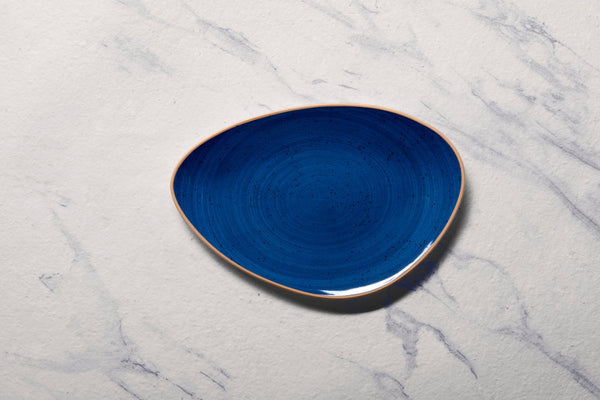 Ariane Island 11 3/7" Twister Blue Porcelain Triangle Plate - 6/Case (AISARN264011029) - iFoodservice Online