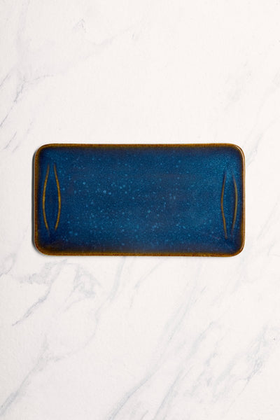 Ariane Laps 11'' x 6'' Splash Denim Porcelain Rectangle Platter - 6/Case (ALPARND53011004) - iFoodservice Online