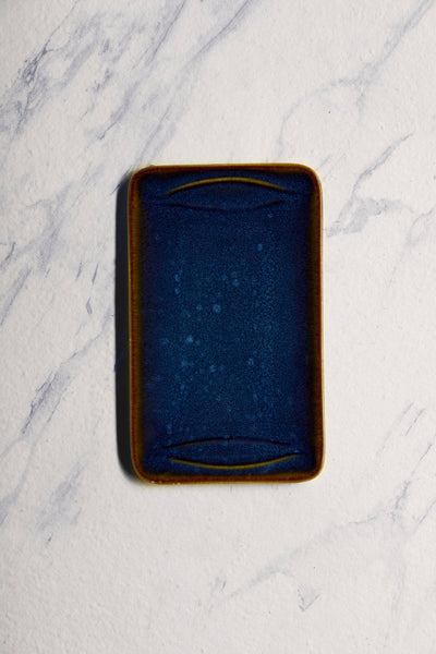 Ariane Laps 12 3/5'' x 6'' Splash Denim Porcelain Broad Rectangle Platter - 6/Case (ALPARND53011003) - iFoodservice Online