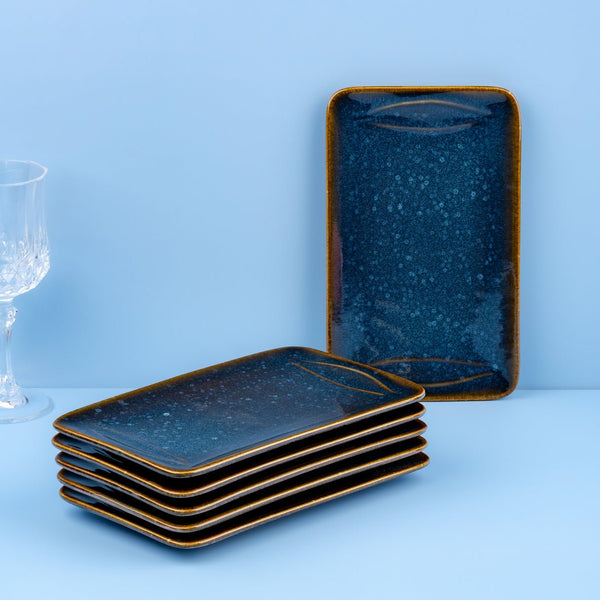 Ariane Laps 12 3/5'' x 6'' Splash Denim Porcelain Broad Rectangle Platter - 6/Case (ALPARND53011003) - iFoodservice Online