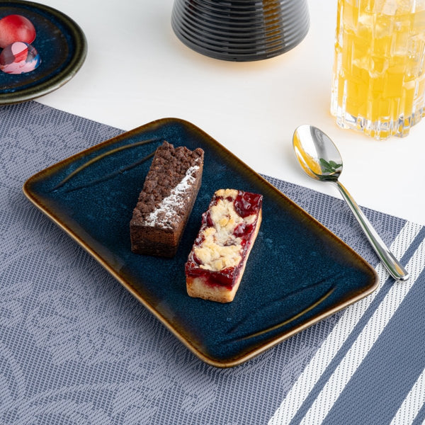 Ariane Laps 12 3/5'' x 6'' Splash Denim Porcelain Broad Rectangle Platter - 6/Case (ALPARND53011003) - iFoodservice Online