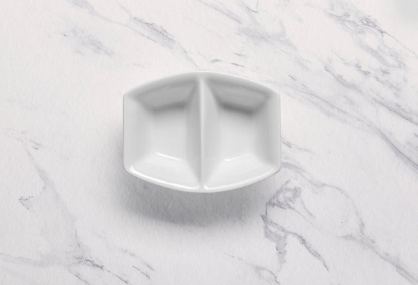 Ariane Miniature 4 5/6" x 3 3/4" x 1 1/2” White Porcelain Rectangular Twin Bowl - 18/Case (AMNARN000101025) - iFoodservice Online