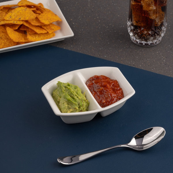 Ariane Miniature 4 5/6" x 3 3/4" x 1 1/2” White Porcelain Rectangular Twin Bowl - 18/Case (AMNARN000101025) - iFoodservice Online