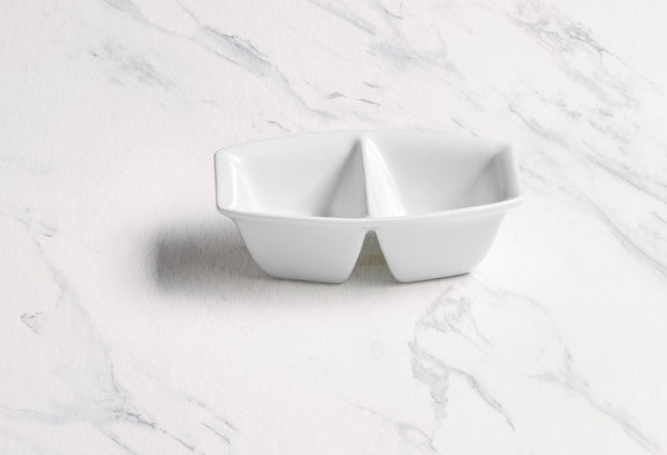 Ariane Miniature 4 5/6" x 3 3/4" x 1 1/2” White Porcelain Rectangular Twin Bowl - 18/Case (AMNARN000101025) - iFoodservice Online