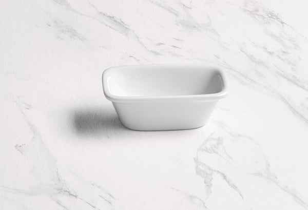 Ariane Miniature 4" x 2 5/9" x 1 3/7” White Porcelain Rectangular Bowl - 18/Case (AMNARN000101024) - iFoodservice Online