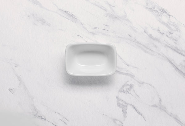 Ariane Miniature 4" x 2 5/9" x 1 3/7” White Porcelain Rectangular Bowl - 18/Case (AMNARN000101024) - iFoodservice Online
