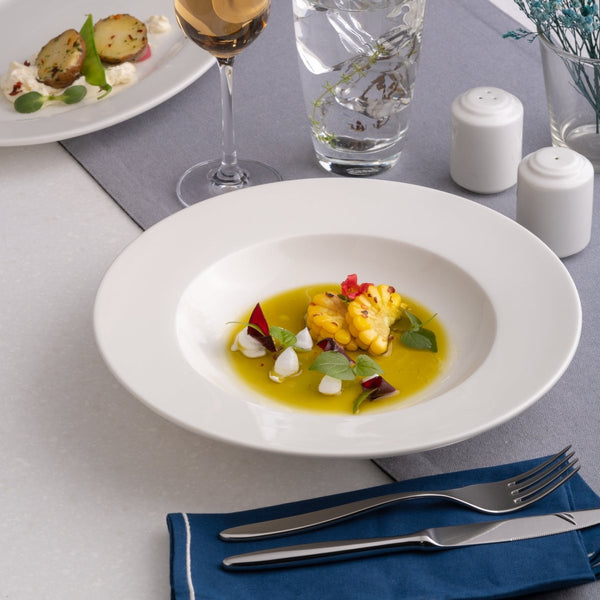 Ariane Prime 10 1/4" Prime - Warm White Porcelain Deep Plate - 6/Case (APRARN000012026) - iFoodservice Online