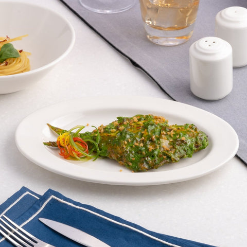 Ariane Prime 10 1/4" Prime - Warm White Porcelain Oval Platter - 12/Case (APRARN000015026) - iFoodservice Online