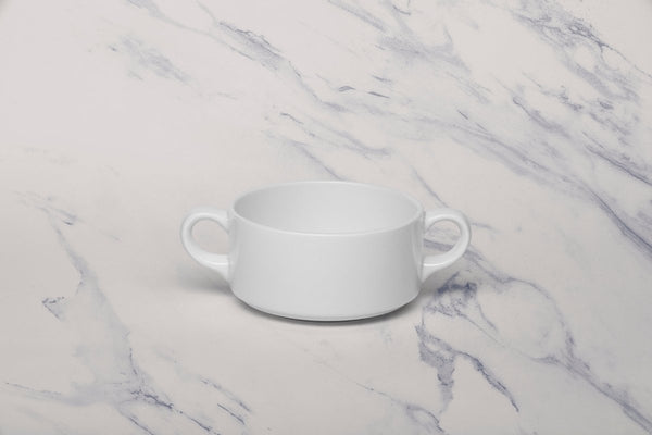 Ariane Prime 10 1/7 Oz Prime - Warm White Porcelain Soup Bowl With Two Handle - 8/Case (APRARN000027030) - iFoodservice Online