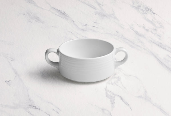 Ariane Prime 10 1/7 Oz White Eclipse Porcelain Soup Bowl With 2 Handle - 8/Case (APRARN120027030) - iFoodservice Online