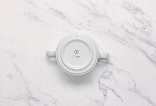 Ariane Prime 10 1/7 Oz White Eclipse Porcelain Soup Bowl With 2 Handle - 8/Case (APRARN120027030) - iFoodservice Online