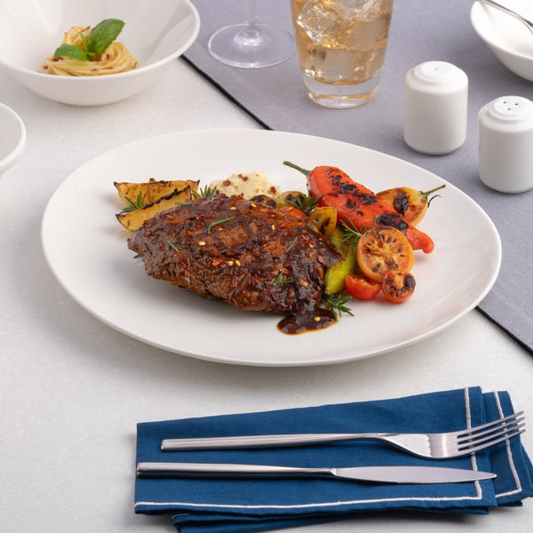 Ariane Prime 11 4/5" Prime - Warm White Porcelain Steak Plate - 6/Case (APRARN000016030) - iFoodservice Online