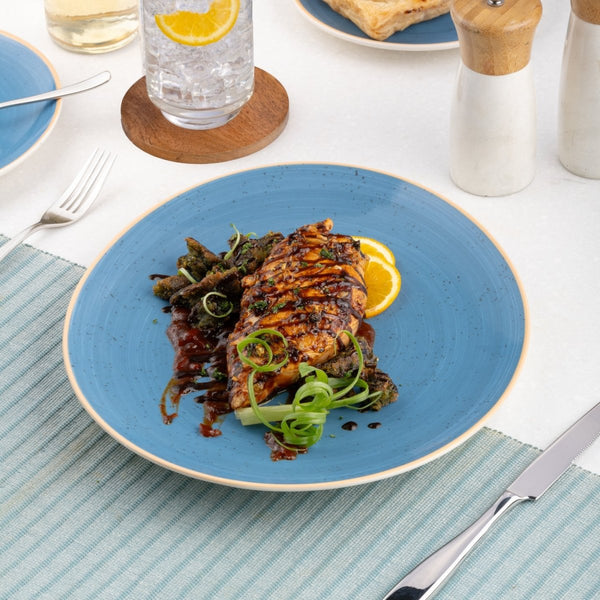 Ariane Prime 11 4/5" Twister Blue Porcelain Steak Plate - 6/Case (APRARN264016030) - iFoodservice Online