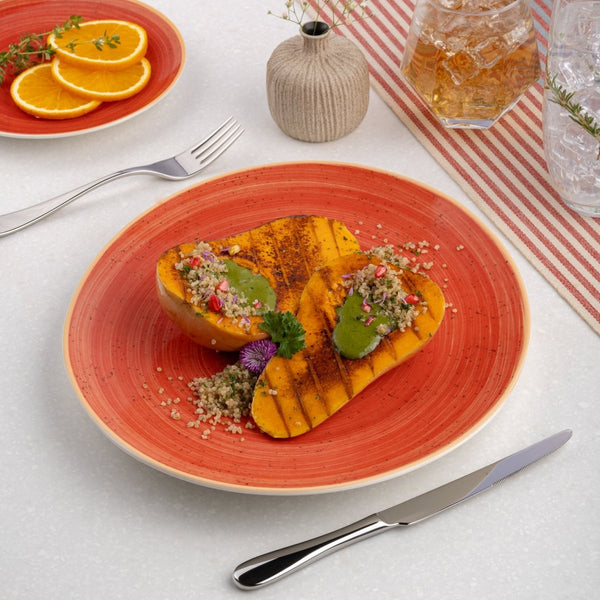 Ariane Prime 11 4/5" Twister Red Porcelain Steak Plate - 6/Case (APRARN204016030) - iFoodservice Online
