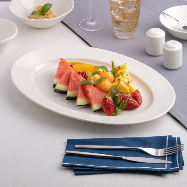 Ariane Prime 11" Prime - Warm White Porcelain Oval Platter - 12/Case (APRARN000015028) - iFoodservice Online